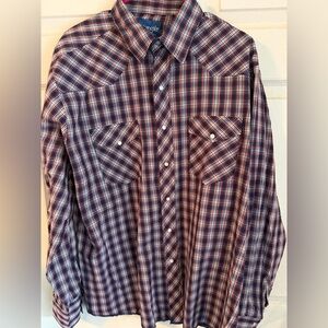 Wrangler Men’s Red, Blue & White Plaid Western Button-Down Shirt